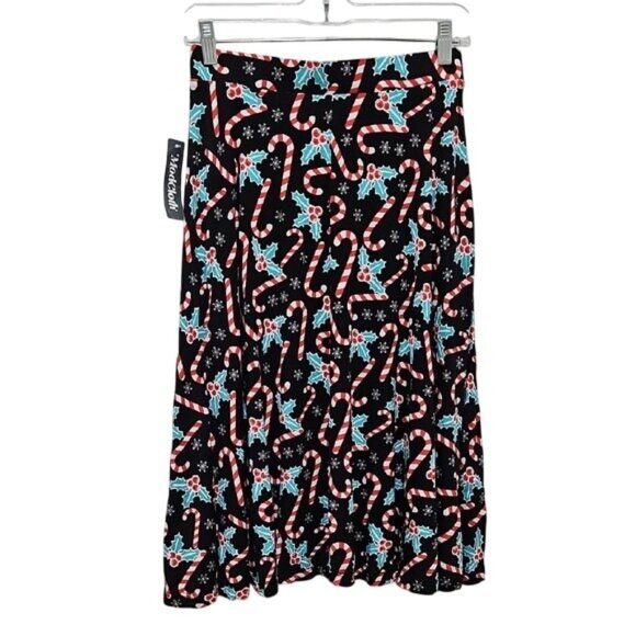 Modcloth Jersey Knit Candy Cane A-Line Skirt Festive Holiday XL New Office - Picture 2 of 8